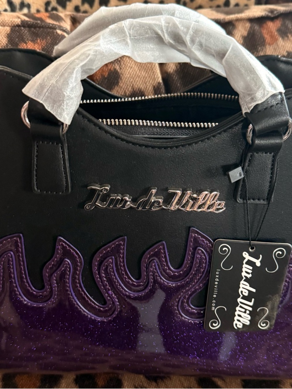 Lux de Ville Black with Purple Flame Satchel